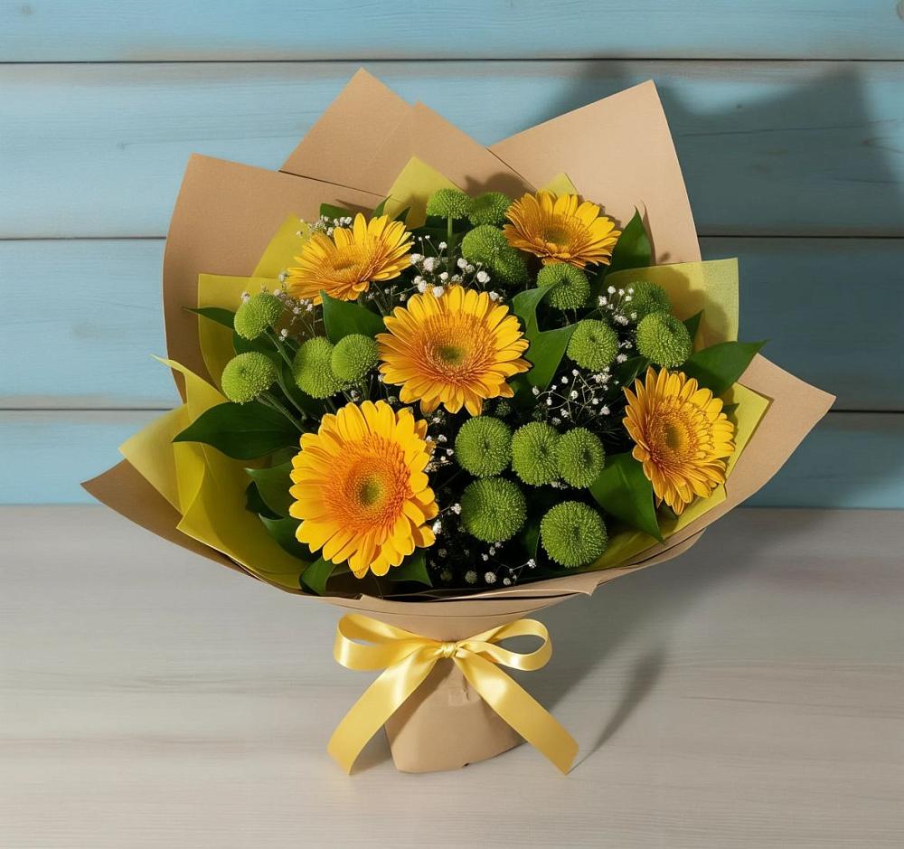 Букет цветов из: Герберы и Хризантемы в Коммаяке